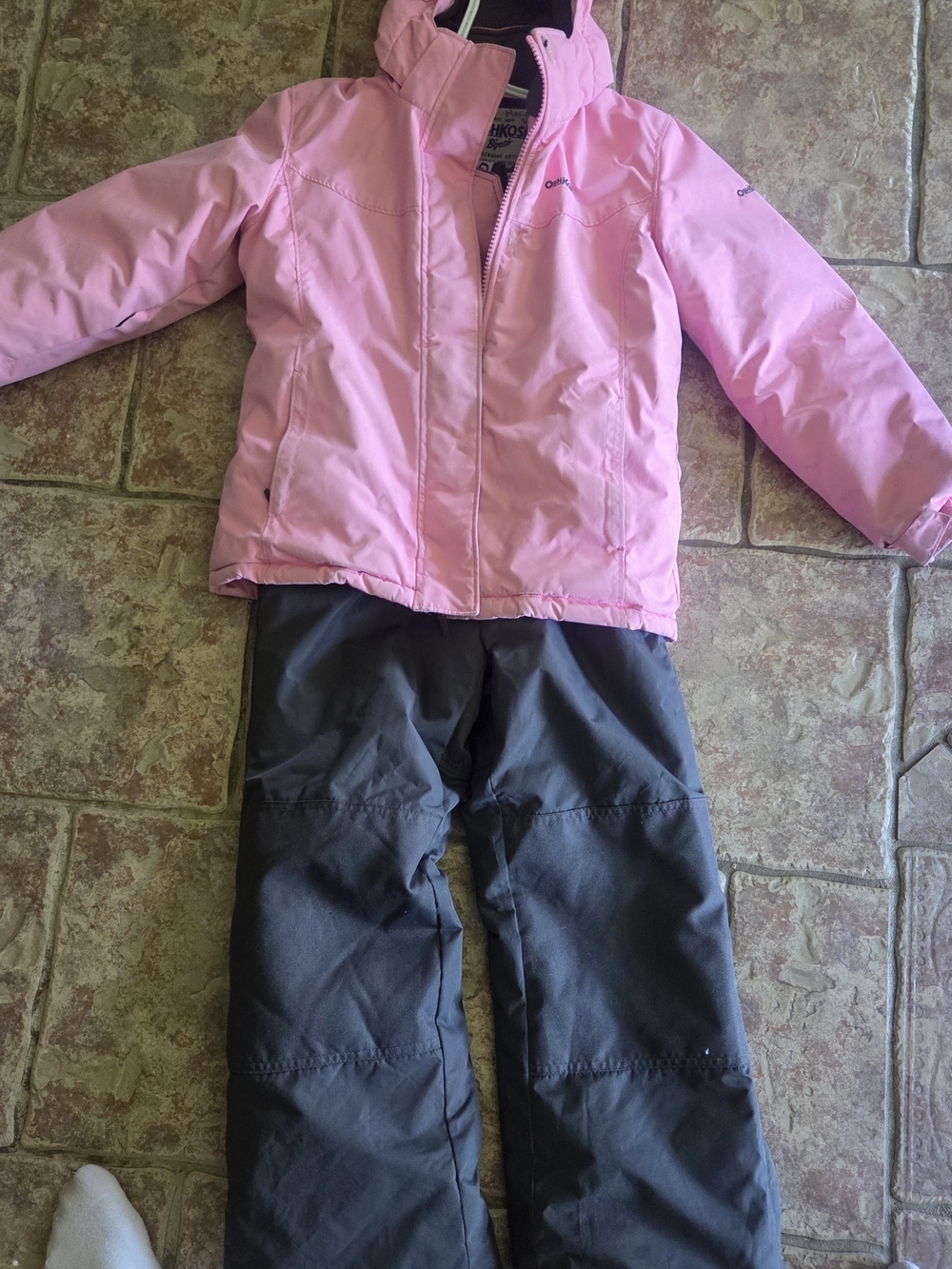 Pink Winter Jacket and Black Snow Pants Set
